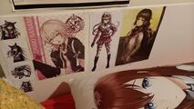 Des posters d'anime accrochés sur un mur blanc.